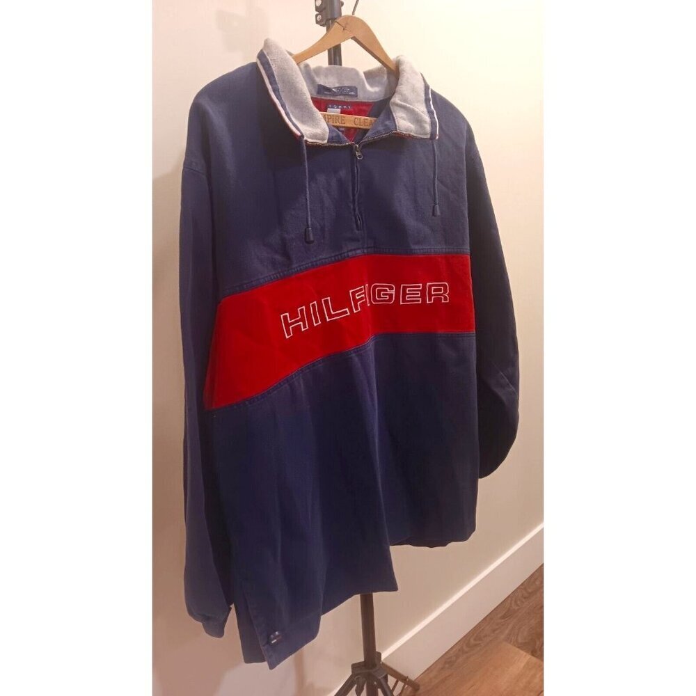Vintage Med Tommy Hilfiger Mens Sweater With Bottom Snaps Jeans Like Material